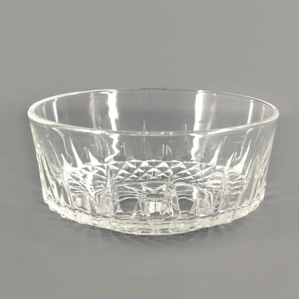 Vintage Clear Pressed Glass Bowl Diamond Point Starburst Pattern 4.75 Inch